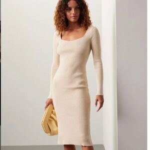 Area Stars ribbed square neck cream sweetheart dress size xs EUC